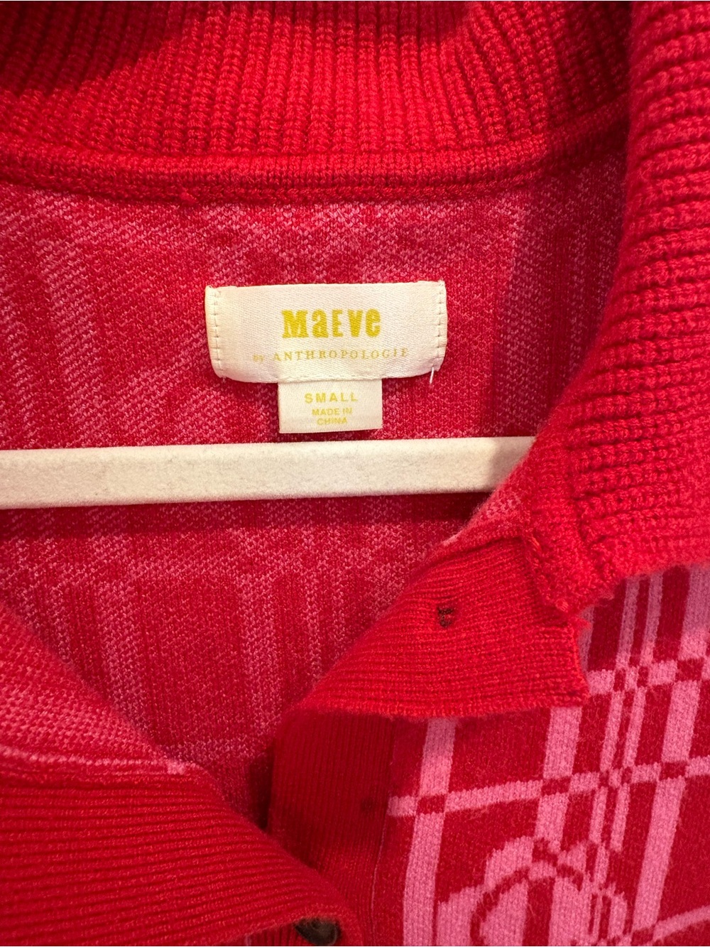Anthropologie Maeve Red and Pink Short-Sleeve Patterned Knit Cardigan - Picture 3 of 3